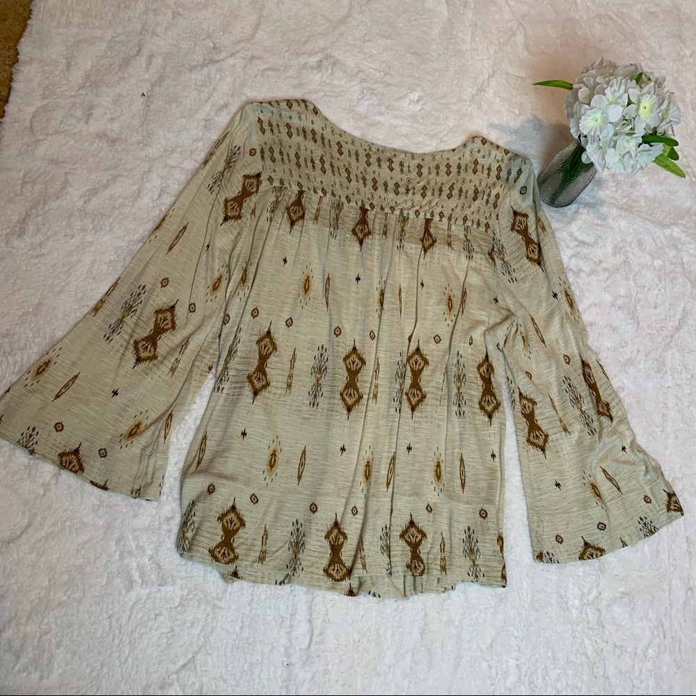 Lucky Brand Boho Patterned Bell Sleeves Top Sz S